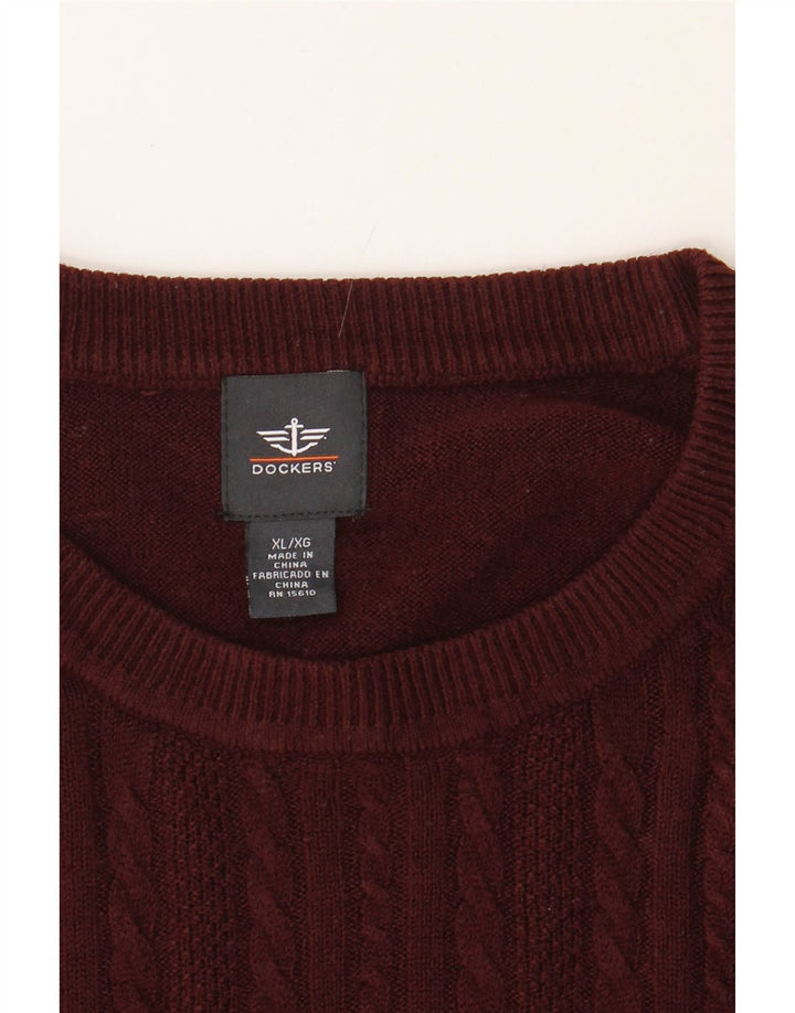 DOCKERS Mens Crew Neck Jumper Sweater XL Burgundy Acrylic Vintage Dockers and Second-Hand Dockers from Messina Hembry 