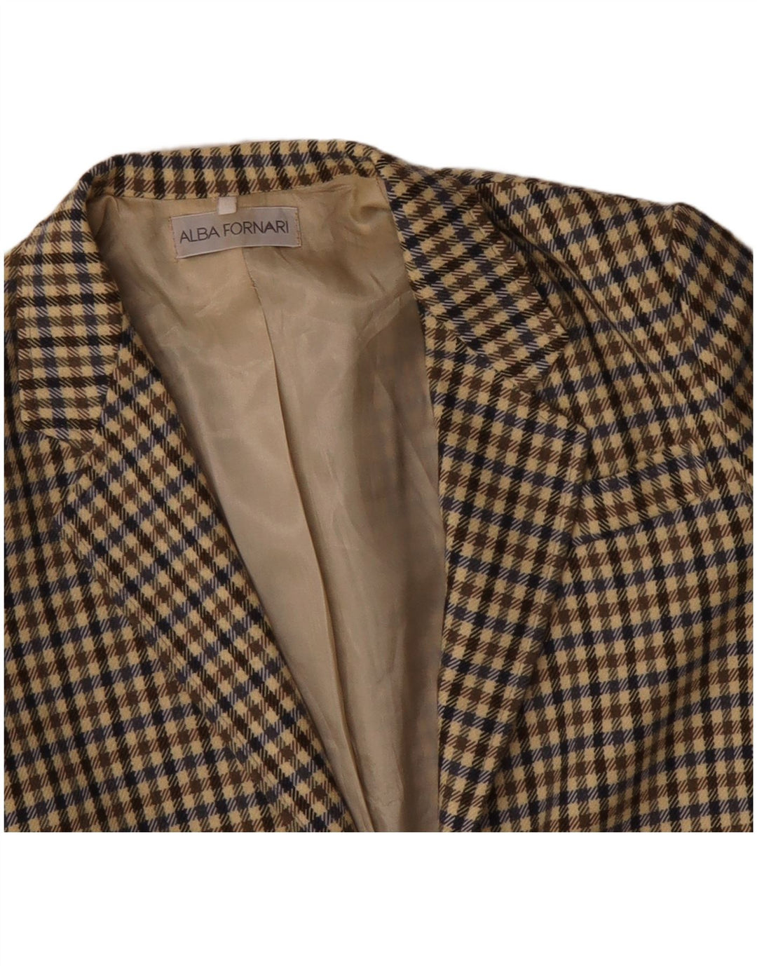 Jaqueta Blazer Longline Feminina ALBA FORNARI Reino Unido 14 Médio Bege Gingham