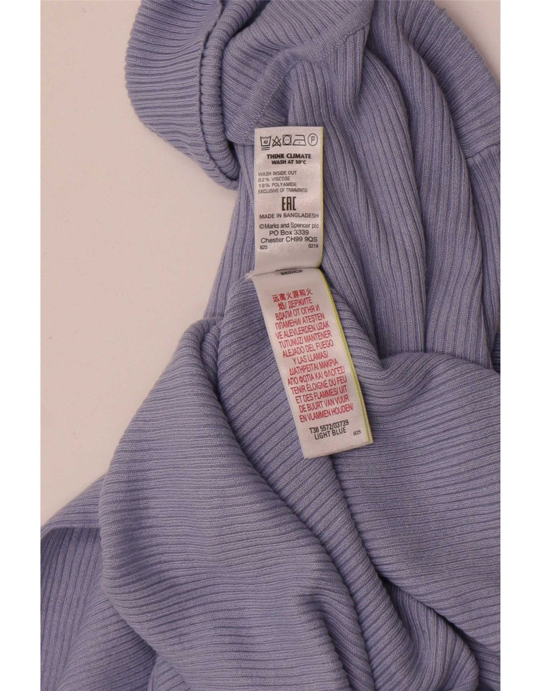 Suéter feminino Marks & Spencer com gola redonda e viscose azul médio Reino Unido 12