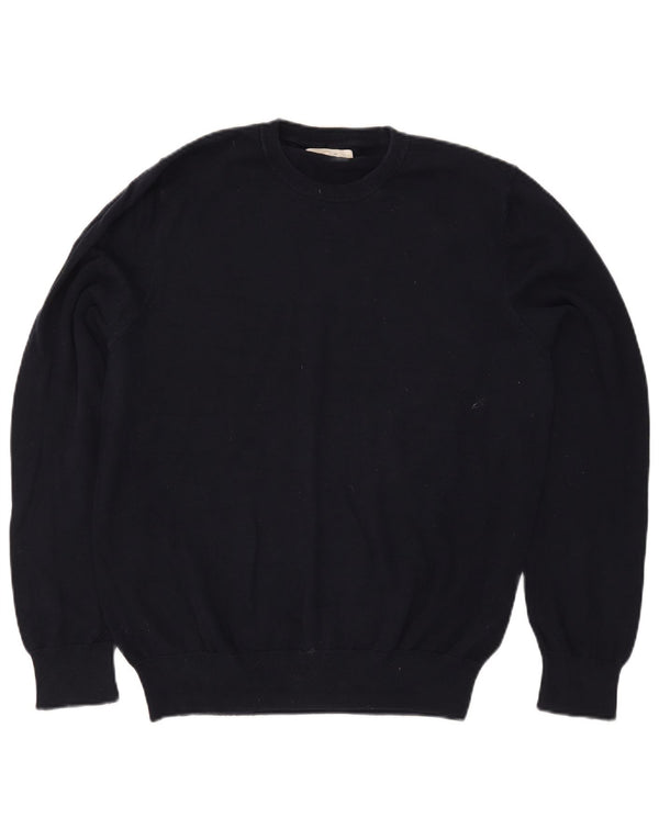 Suéter masculino Marks & Spencer com gola redonda, grande algodão azul marinho