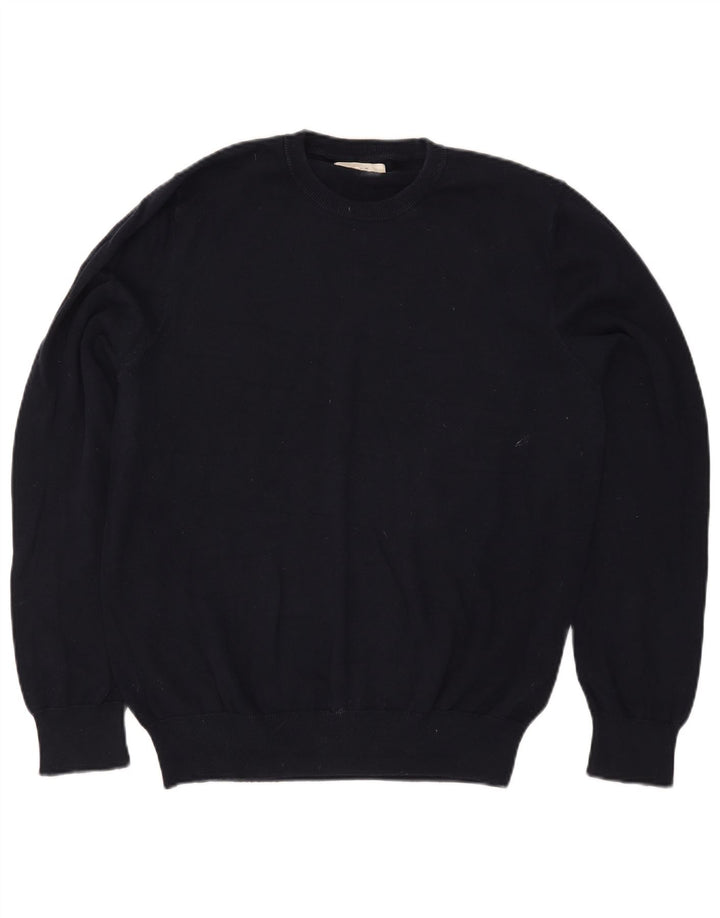 Suéter masculino Marks & Spencer com gola redonda, grande algodão azul marinho