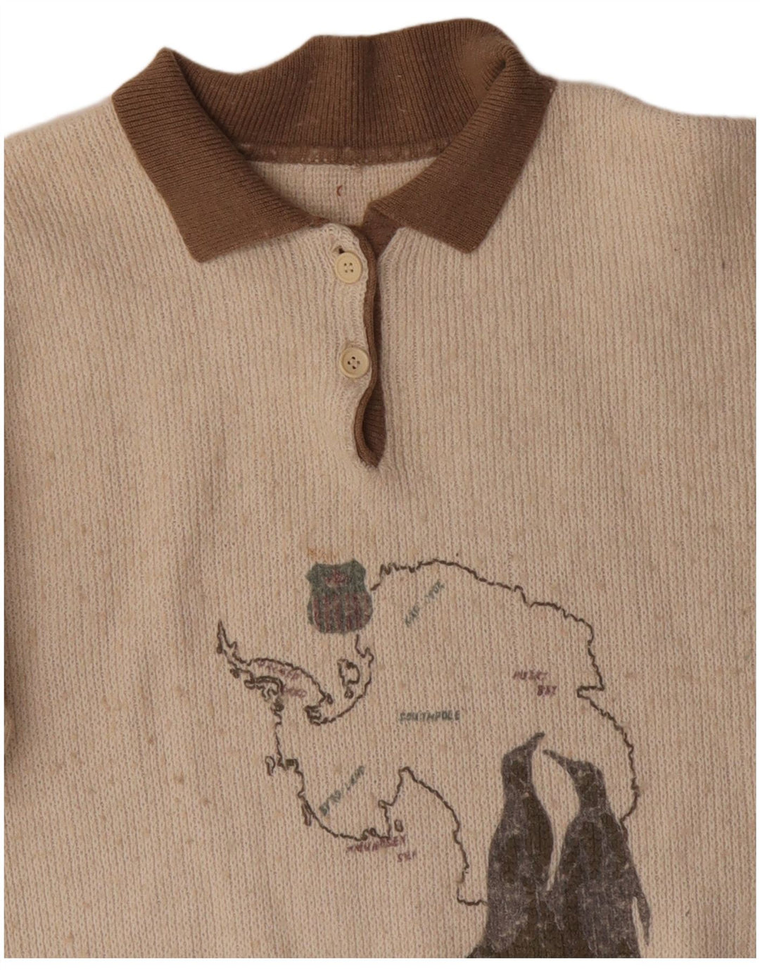 Suéter feminino VINTAGE com gola polo gráfica UK 16 grande off white