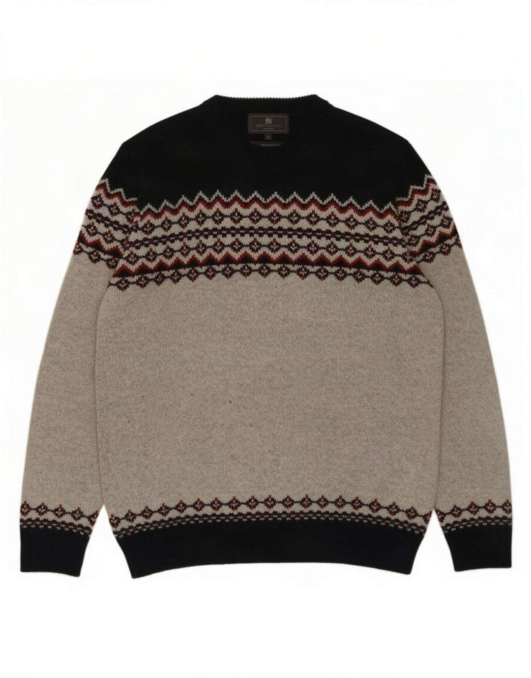 Suéter masculino Marks & Spencer com gola redonda cinza médio Fair Isle