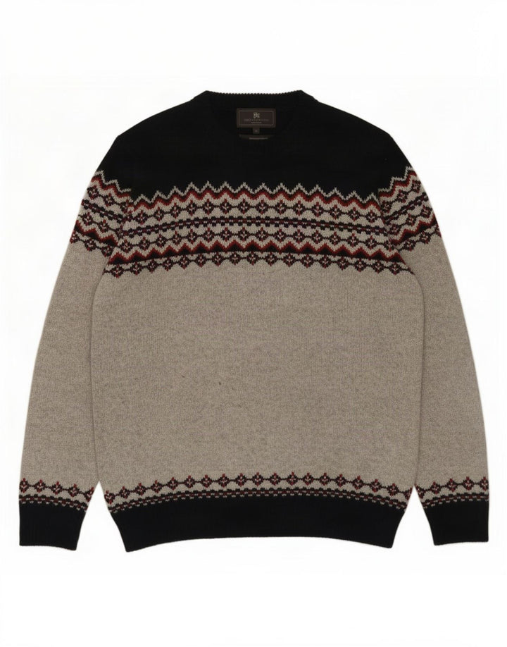Suéter masculino Marks & Spencer com gola redonda cinza médio Fair Isle