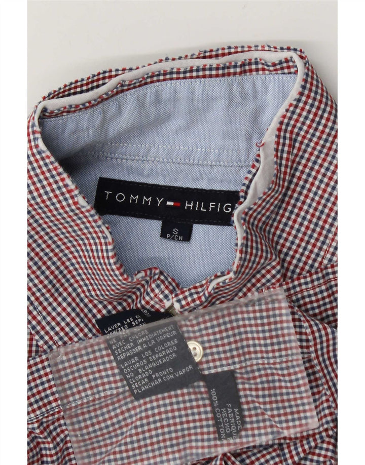 Camisa masculina Tommy Hilfiger pequena vermelha algodão guingão