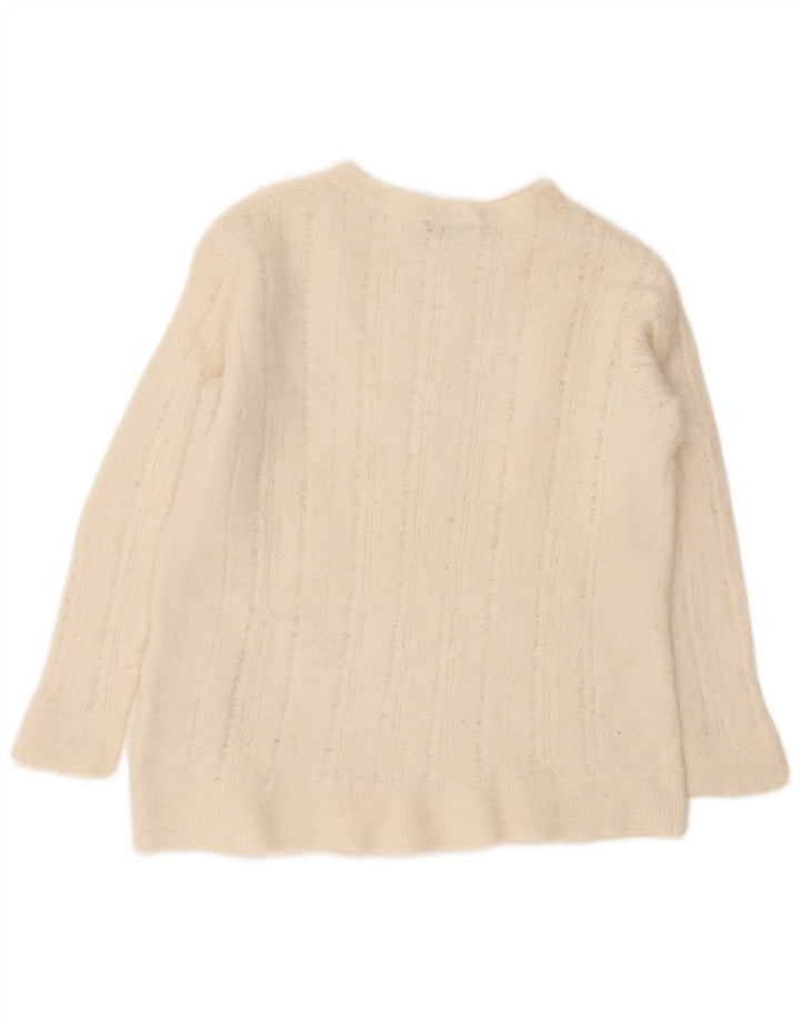 Suéter feminino Zara com gola canoa Reino Unido 14 lã branca média