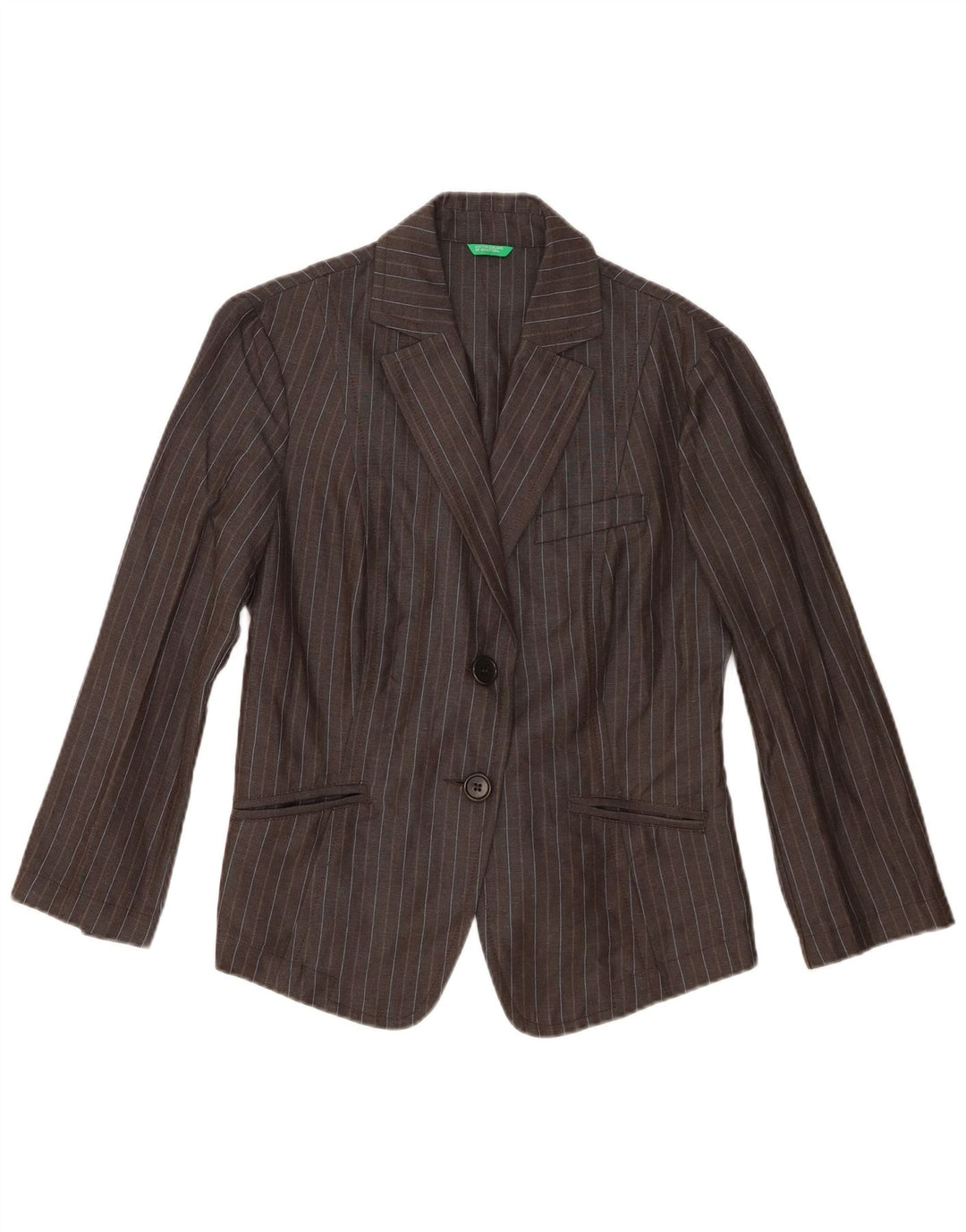 Jaqueta blazer feminina de 2 botões Benetton IT 44 Viscose listrada cinza médio