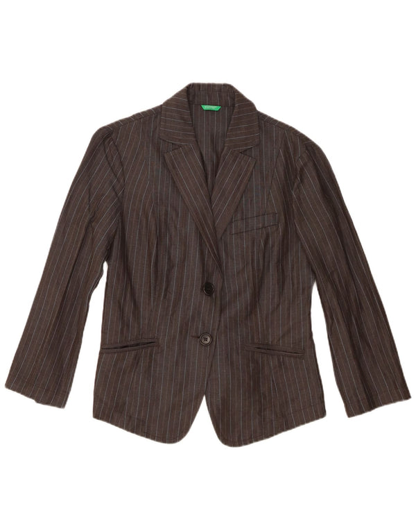 Jaqueta blazer feminina de 2 botões Benetton IT 44 Viscose listrada cinza médio
