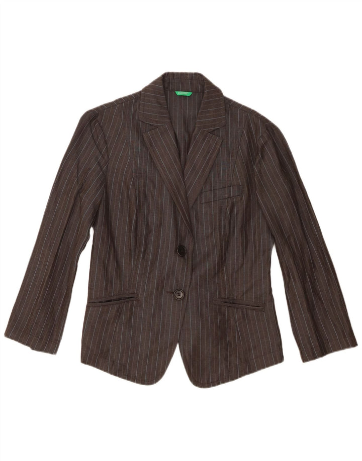 Jaqueta blazer feminina de 2 botões Benetton IT 44 Viscose listrada cinza médio