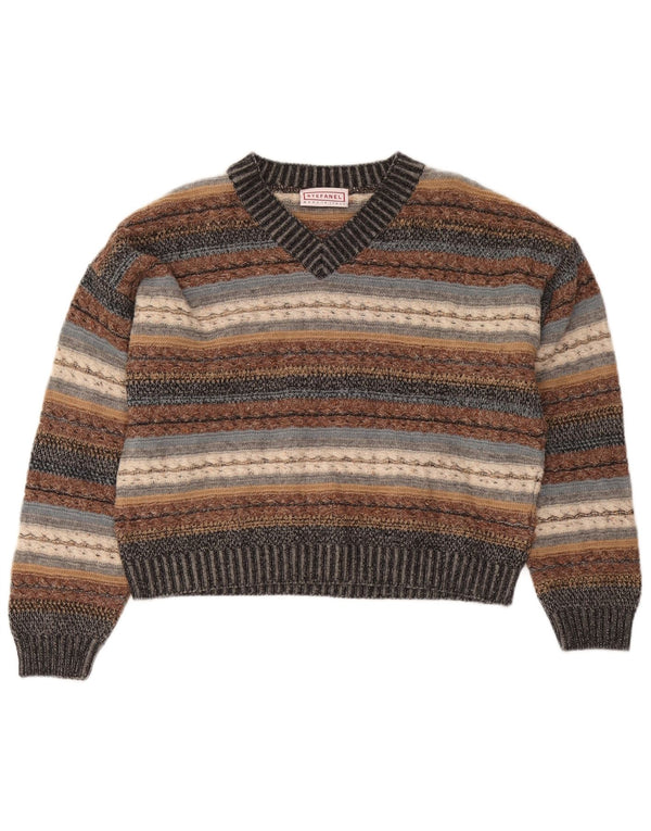 Stefanel Womens V-Neck Jumper Sweater UK 14 Large Multicoloured Striped