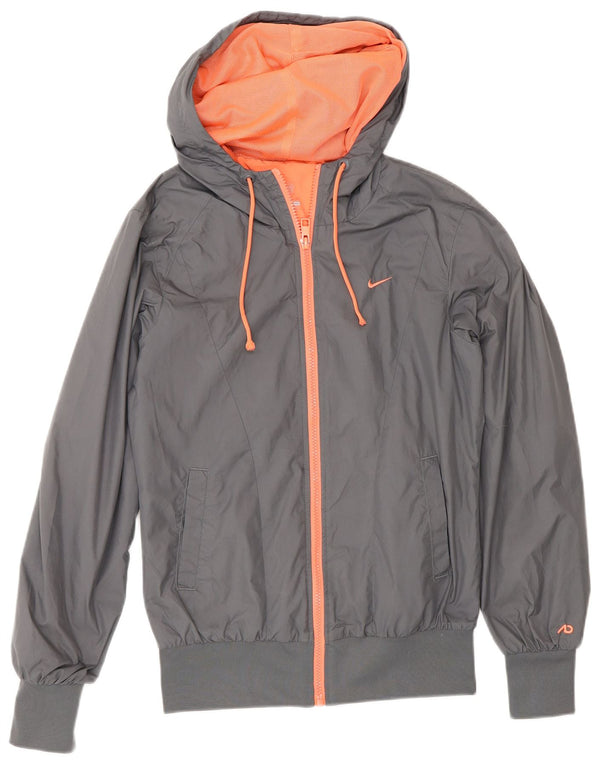 Jaqueta de chuva com capuz feminina Nike UK 10 pequena cinza poliéster esportiva