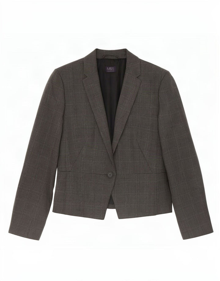 Jaqueta blazer feminina de 1 botão Marks & Spencer UK 12 cinza médio Houndstooth