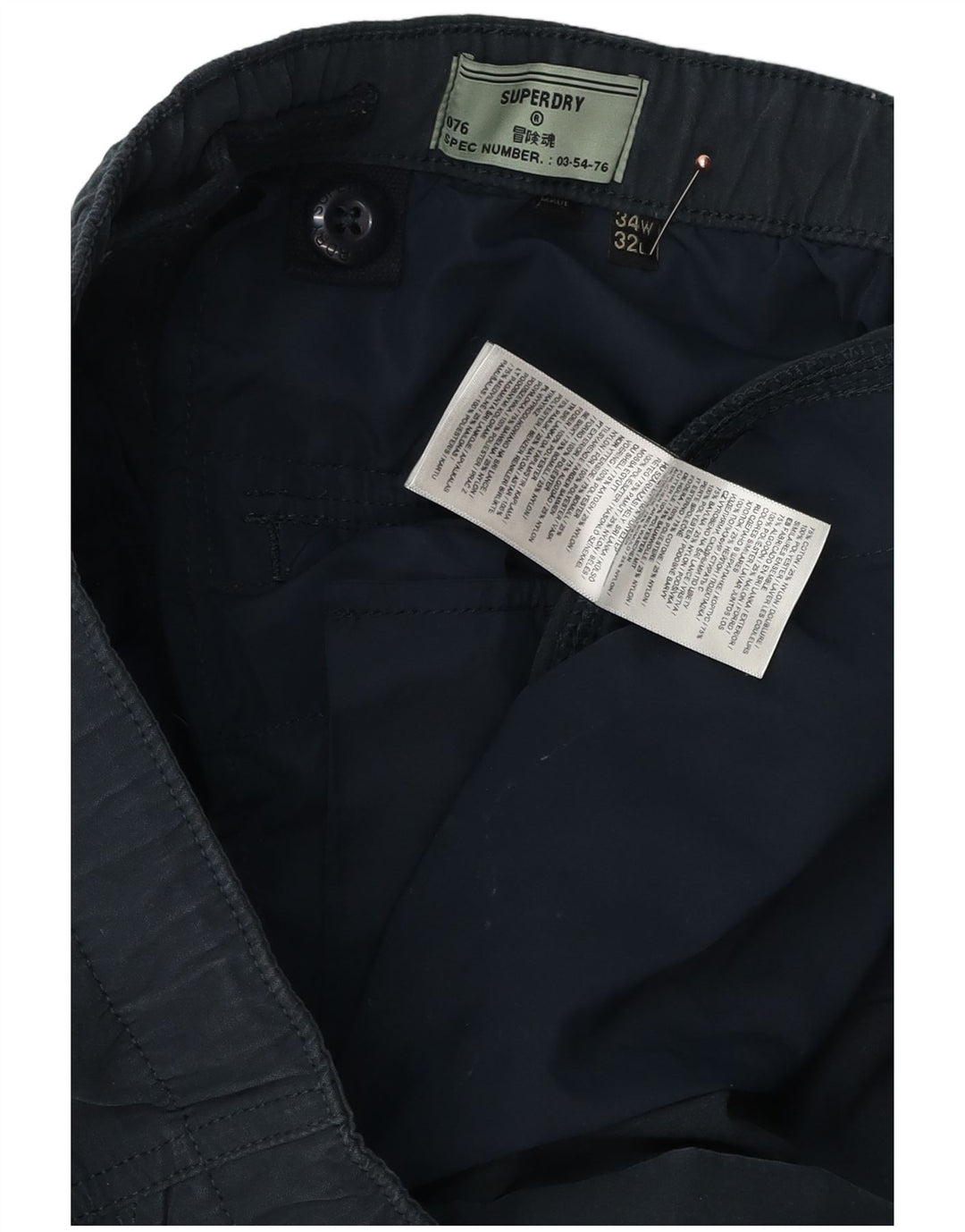 Calça cargo masculina SUPERDRY Tapered W34 L32 algodão azul marinho