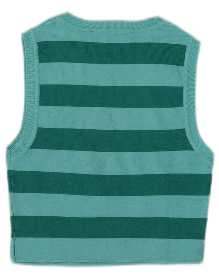 Zara Womens Crop Vest Top UK 12 Médio Verde Listrado Viscose