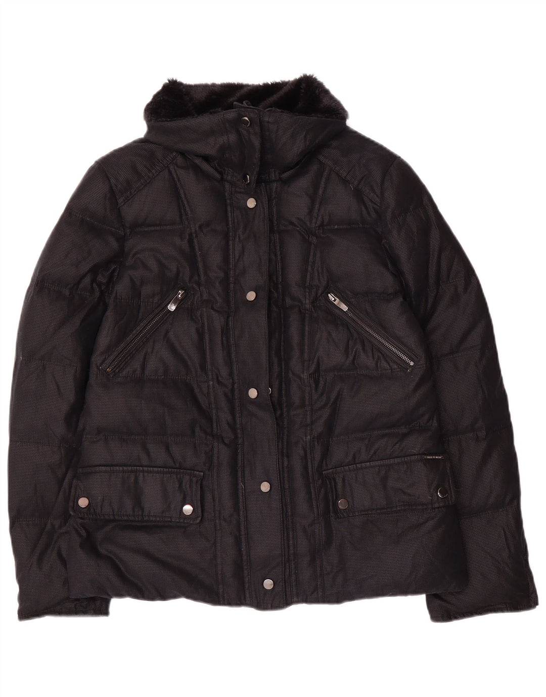 Jaqueta acolchoada feminina Zara UK 14 grande acrílico preto