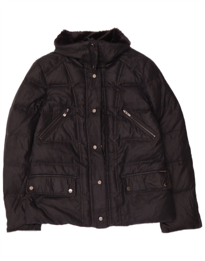 Jaqueta acolchoada feminina Zara UK 14 grande acrílico preto