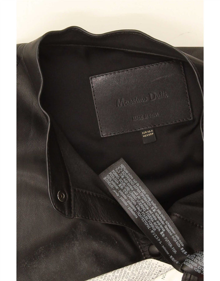 Camisa feminina de couro grande Massimo Dutti Reino Unido 6 XS couro preto