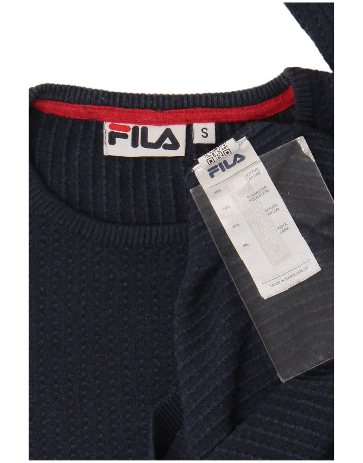 Suéter masculino Fila com gola redonda, pequeno algodão azul marinho