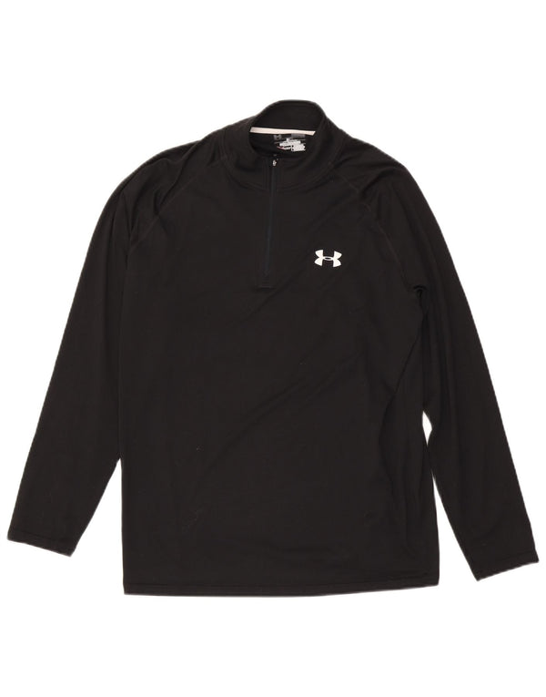Under Armour Mens Zip Neck Regular Fit Top Manga Longa Grande Esporte Preto
