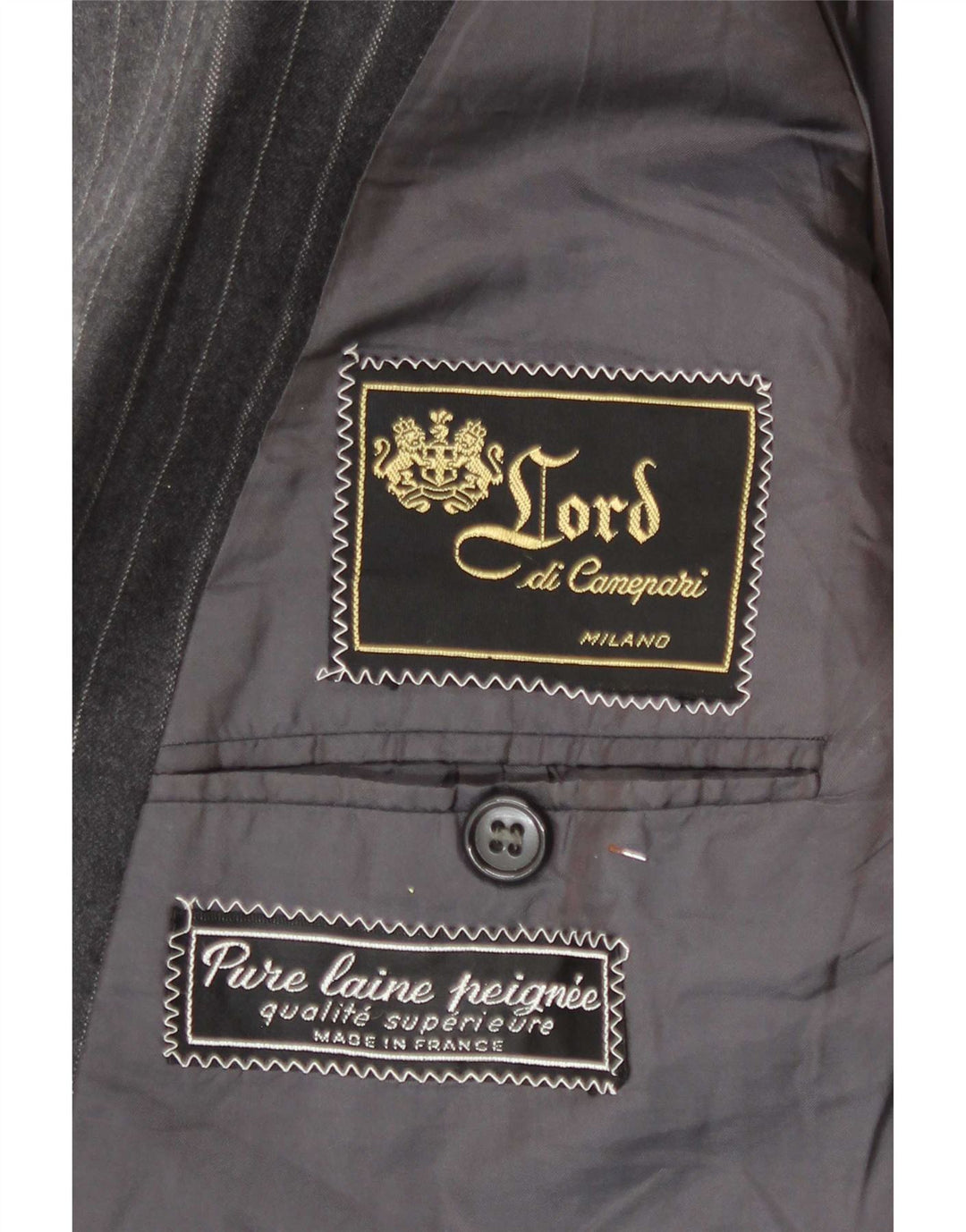 Jaqueta blazer masculina Lord Double Breasted Reino Unido 38 lã listrada cinza médio