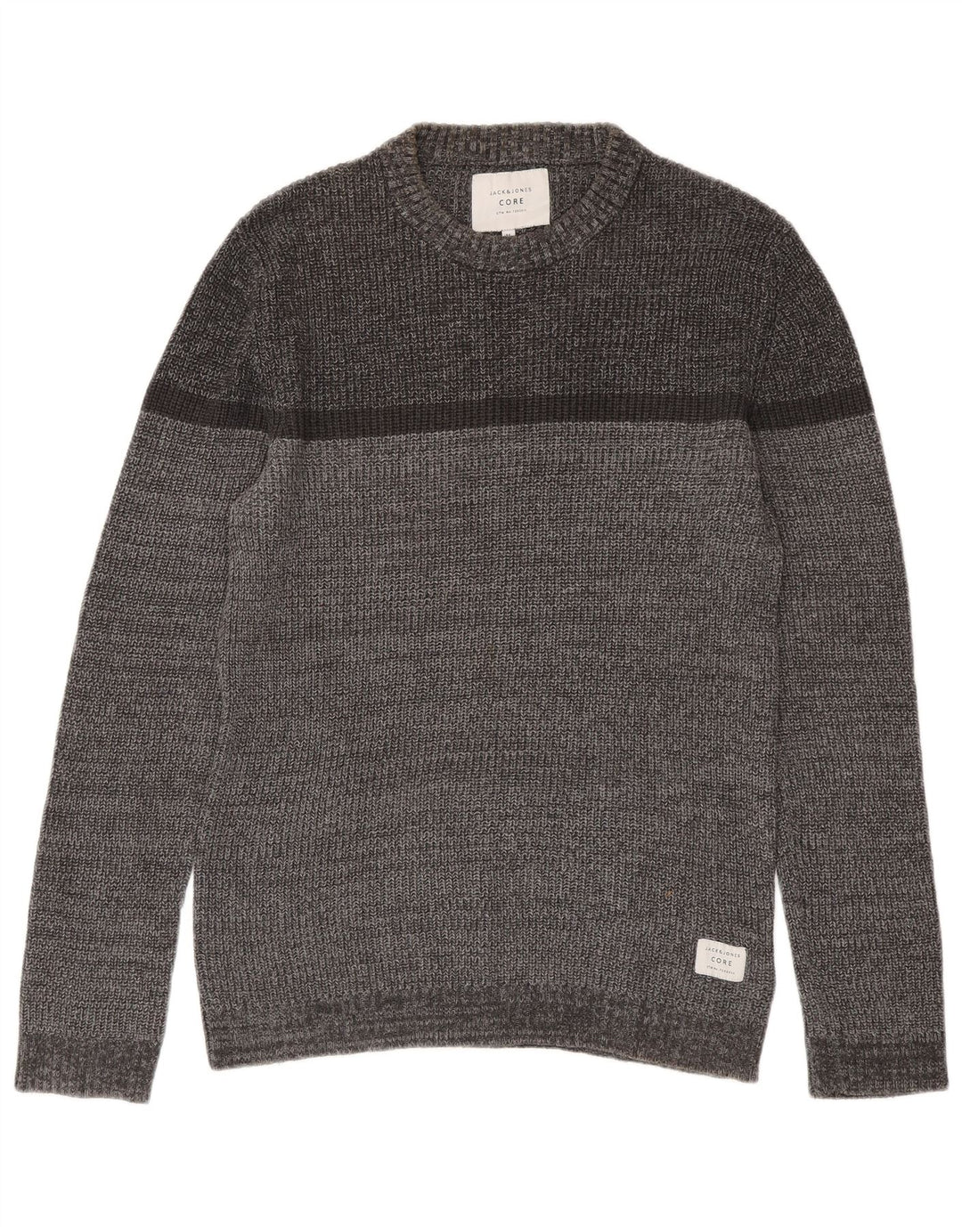 JACK & JONES Suéter masculino com gola redonda e bloco colorido cinza médio