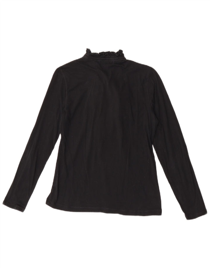 Ralph Lauren Top feminino com babados na frente e manga comprida Reino Unido 12 médio preto