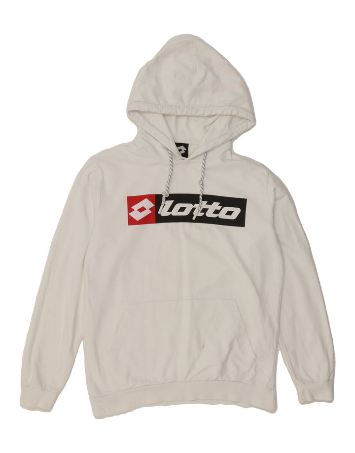 LOTTO Mens Graphic Hoodie Jumper Small White Cotton Vintage Lotto and Second-Hand Lotto from Messina Hembry 