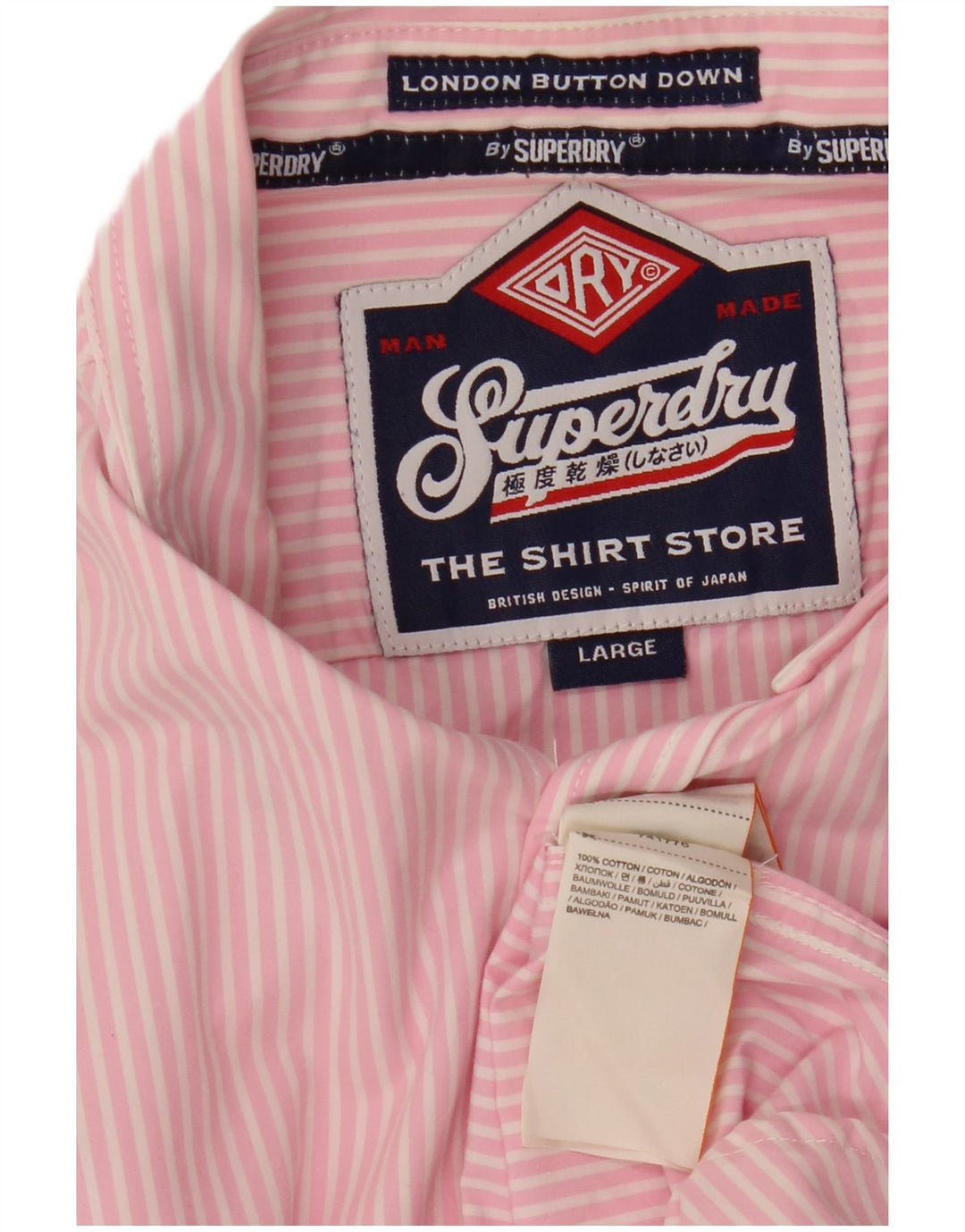 Camisa masculina de manga curta Superdry grande algodão listrado rosa