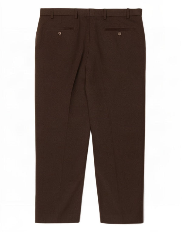 Calça masculina de terno regular Marks & Spencer W38 L29 poliéster marrom