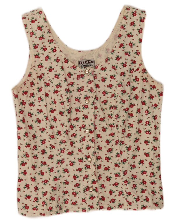 Blusa feminina Rifle cropped sem mangas Reino Unido 14 grande off white floral