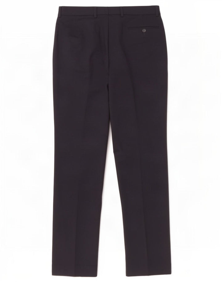 Calça feminina Marks & Spencer de terno reto W32 L33 azul marinho lã