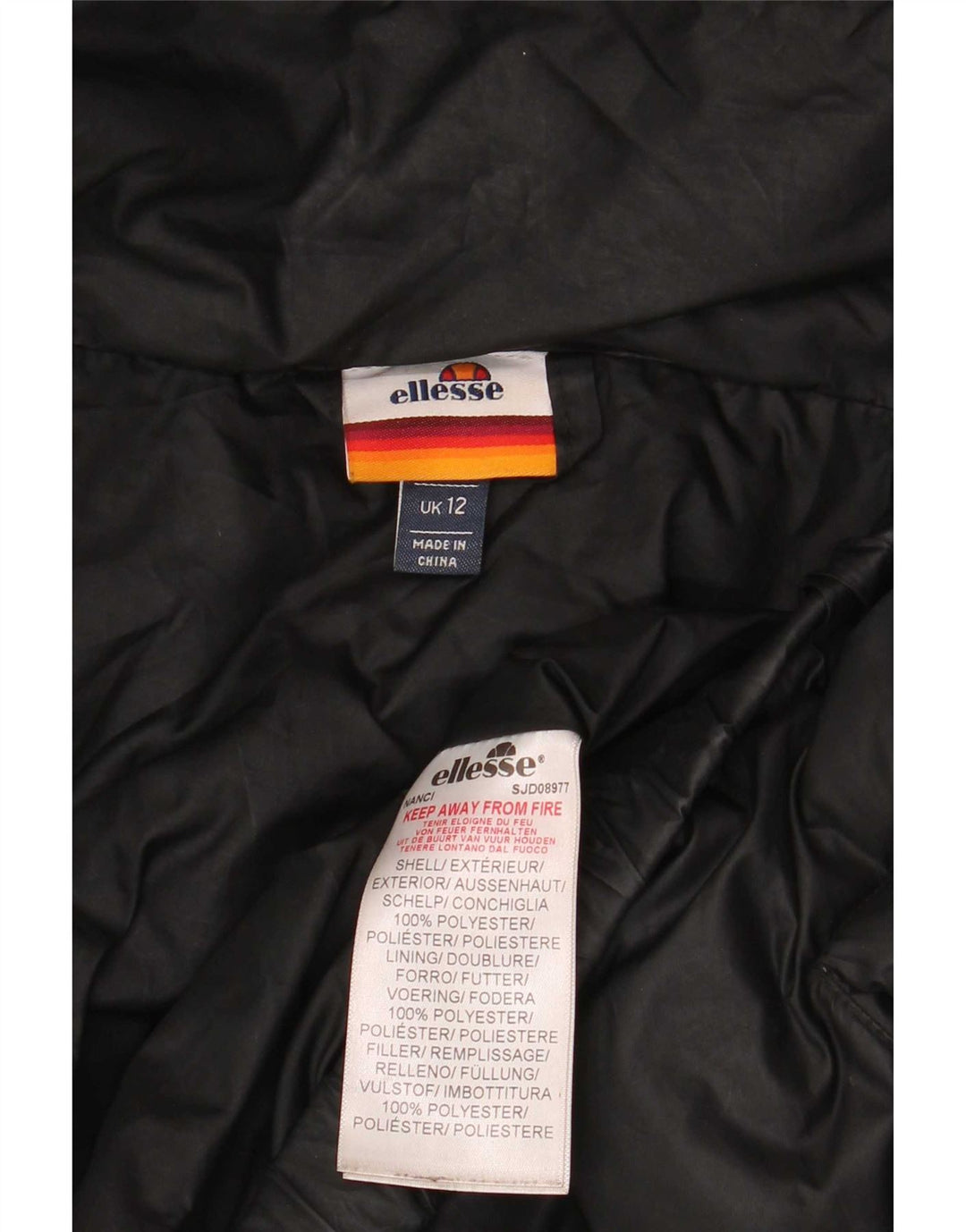 Jaqueta feminina Ellesse com capuz grande e acolchoada UK 12 poliéster preto médio