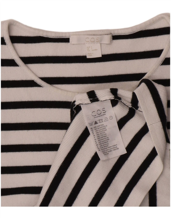 Cos Womens Top Manga Longa UK 10 Pequeno Listrado Branco