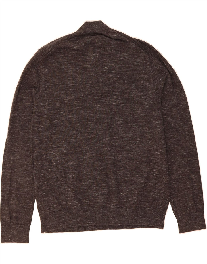 MARKS & SPENCER Mens Zip Neck Jumper Sweater Large Grey Flecked Cotton Vintage Marks & Spencer and Second-Hand Marks & Spencer from Messina Hembry 