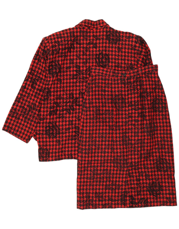 Conjunto de saia feminina vintage solta de 2 peças IT 44 médio W28 vermelho houndstooth