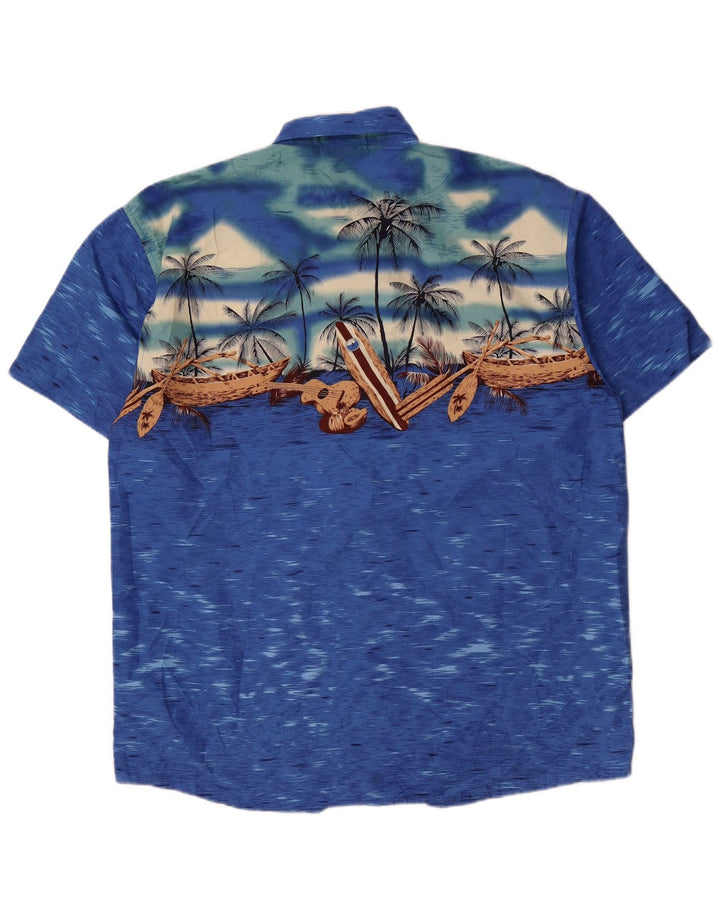 Camisa masculina de manga curta Lowes, grande, azul, manchado, poliéster, havaiano