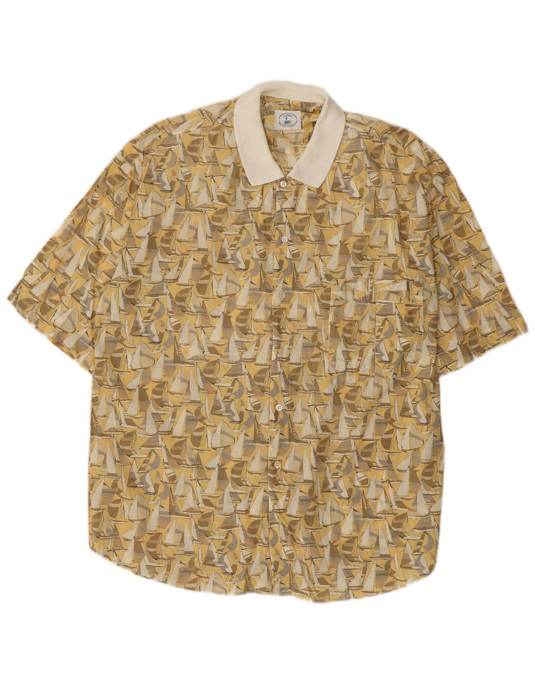 Carrel Camisa masculina de manga curta grande algodão geométrico amarelo