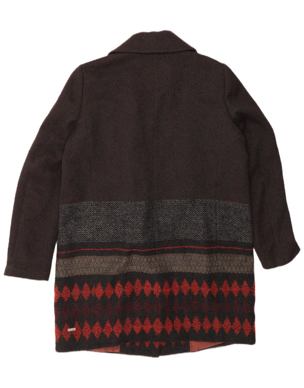 Casaco feminino Hugo Boss com peito duplo Reino Unido 12 marrom médio geométrico