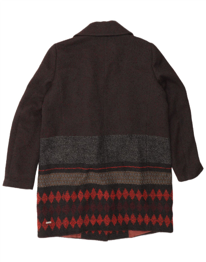 Casaco feminino Hugo Boss com peito duplo Reino Unido 12 marrom médio geométrico