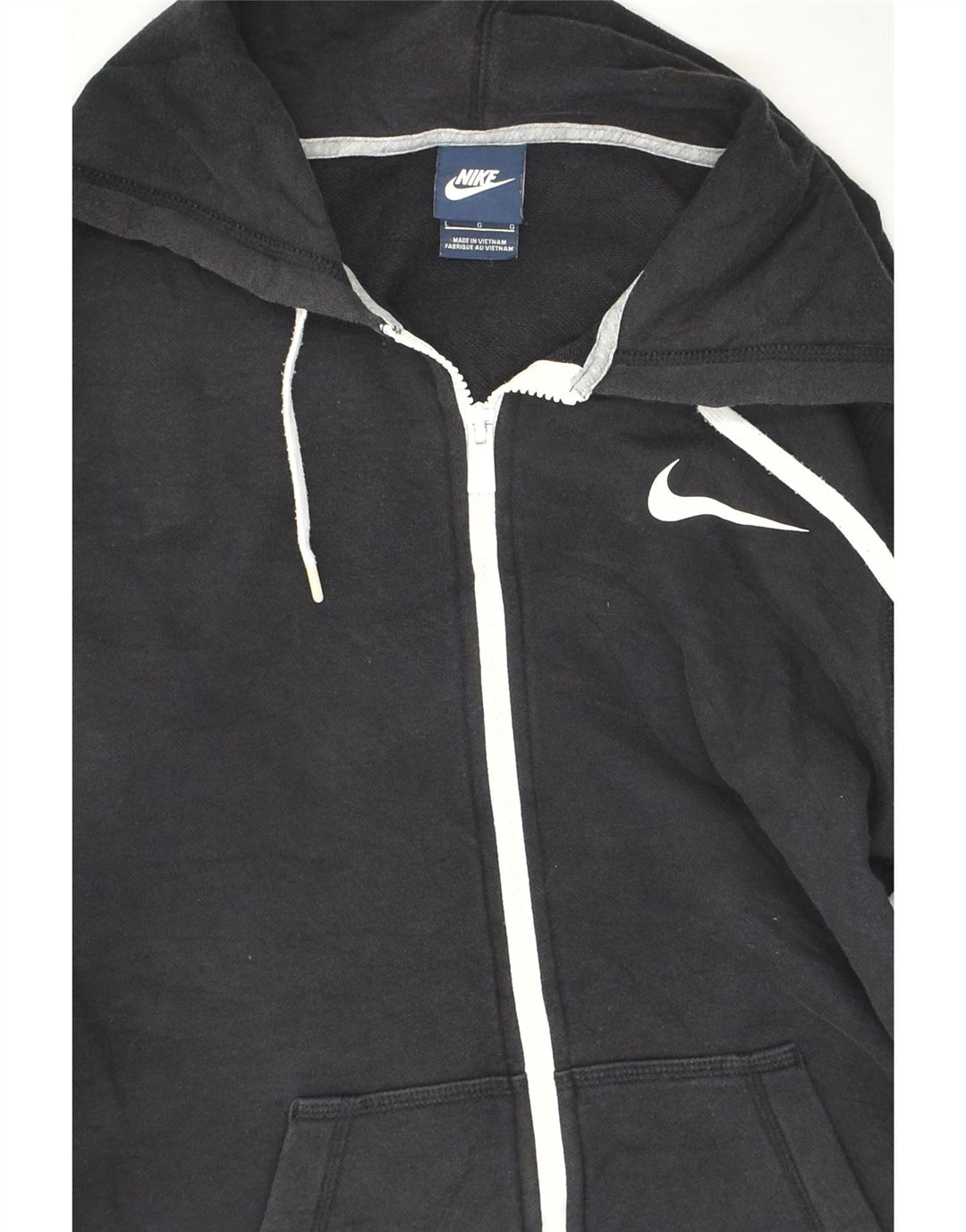 NIKE Womens Zip Hoodie Sweater UK 16 Large Black Cotton | Vintage Nike | Thrift | Second-Hand Nike | Used Clothing | Messina Hembry 