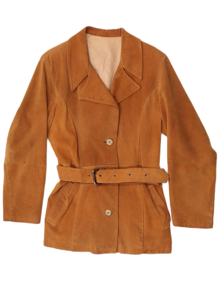 Jaqueta feminina vintage de camurça Reino Unido 14 couro marrom médio