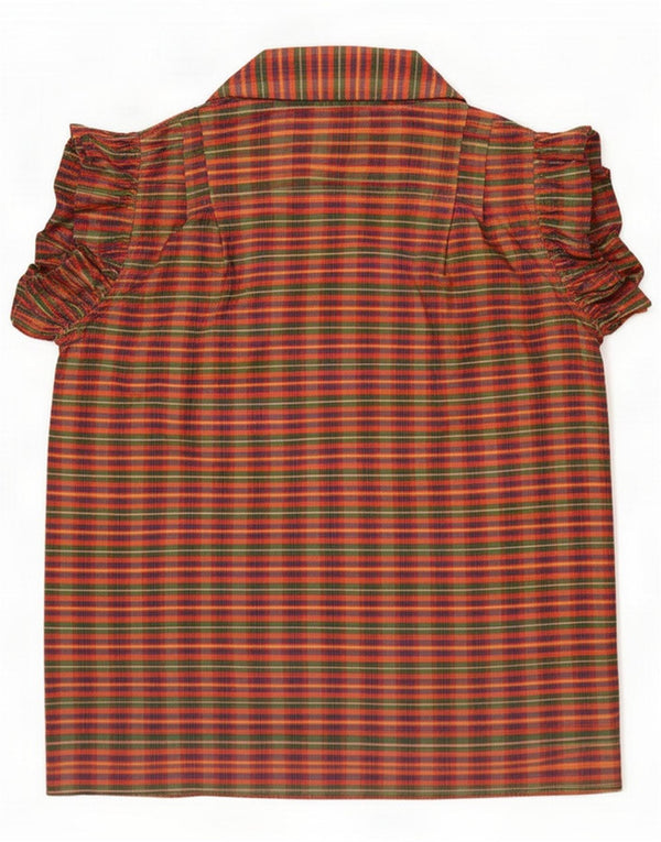 Blusa feminina de manga curta Benetton UK 14 grande xadrez multicolorida