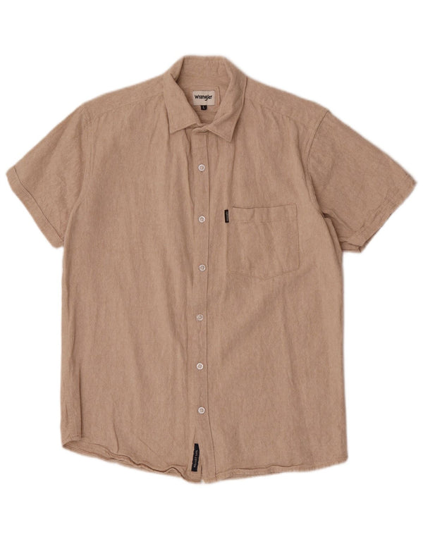 Wrangler Camisa masculina de manga curta grande algodão bege