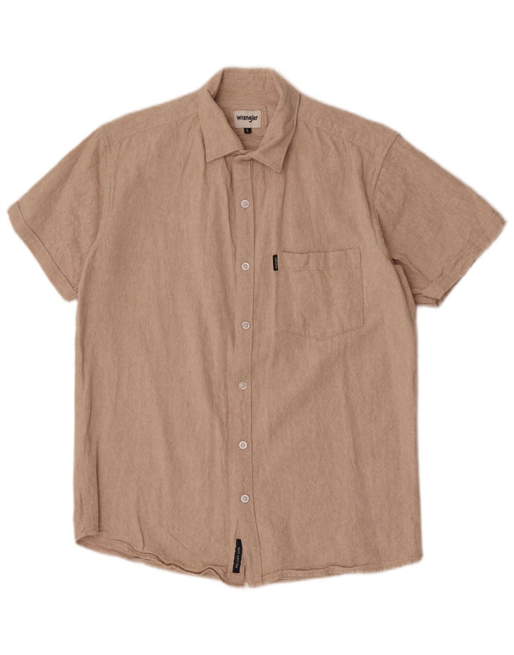 Wrangler Camisa masculina de manga curta grande algodão bege