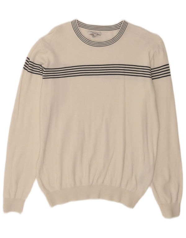 Suéter masculino Reiss com gola canoa UK 6 XS algodão listrado branco