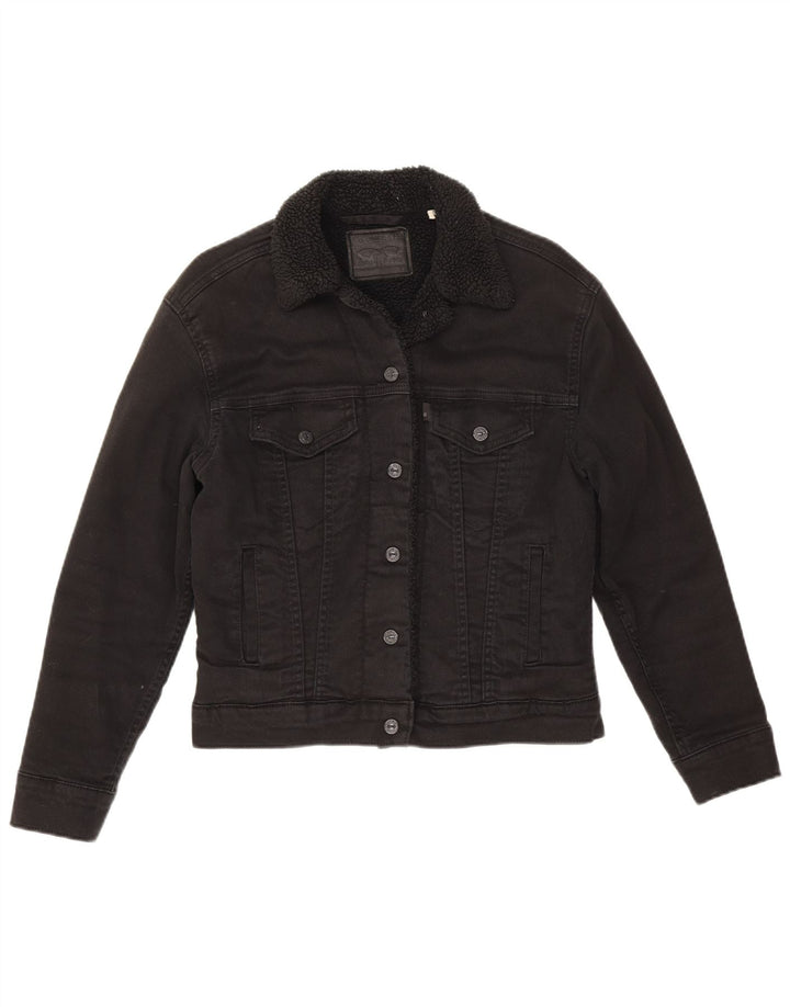Jaqueta jeans feminina Sherpa Levi's UK 6 XS algodão preto