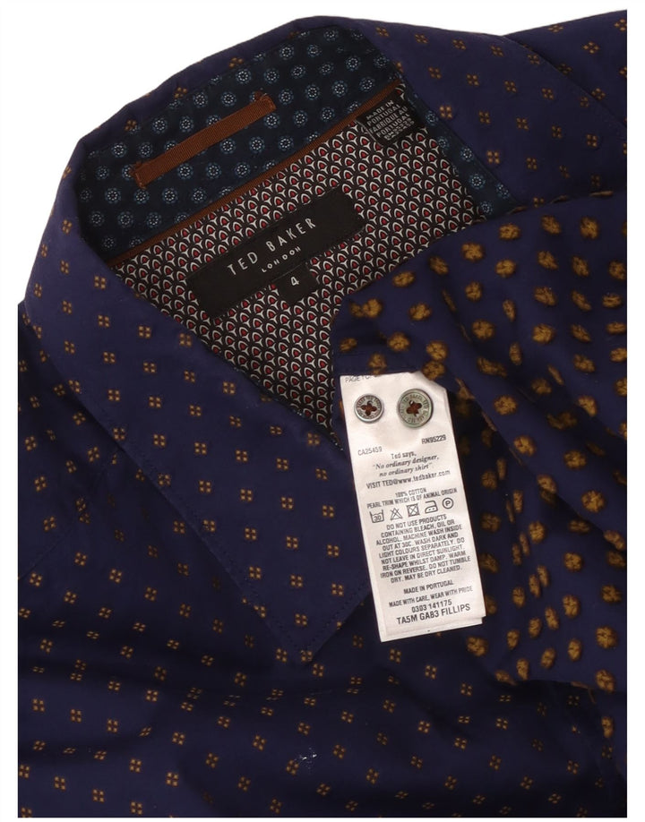 Camisa masculina Ted Baker tamanho 4 grande algodão manchado azul marinho