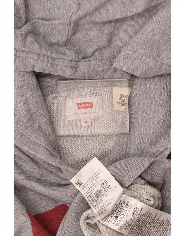 Suéter com capuz gráfico masculino Levi's algodão manchado cinza médio