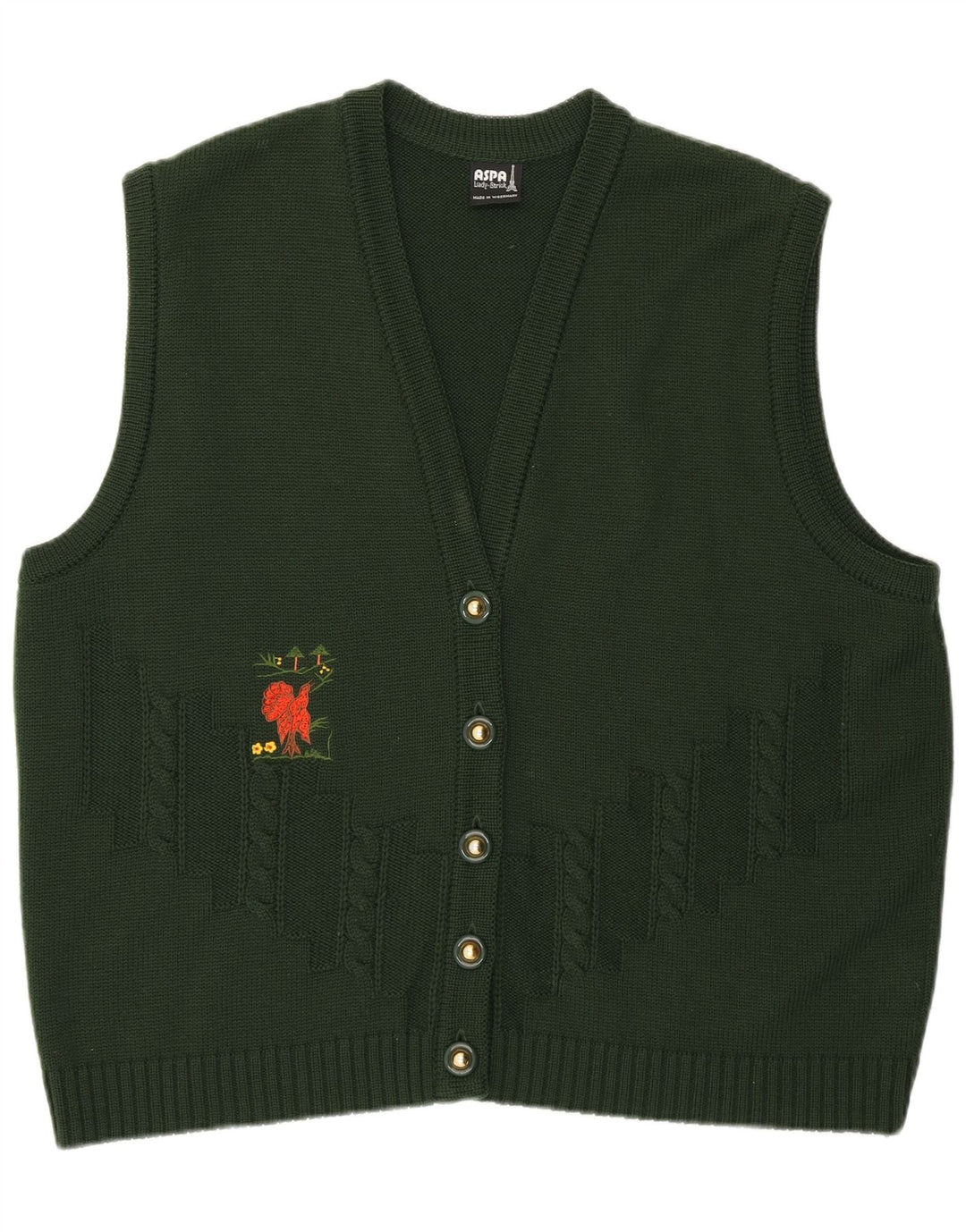 Suéter cardigã feminino gráfico sem mangas Aspa EU 46 XL verde poliacrílico