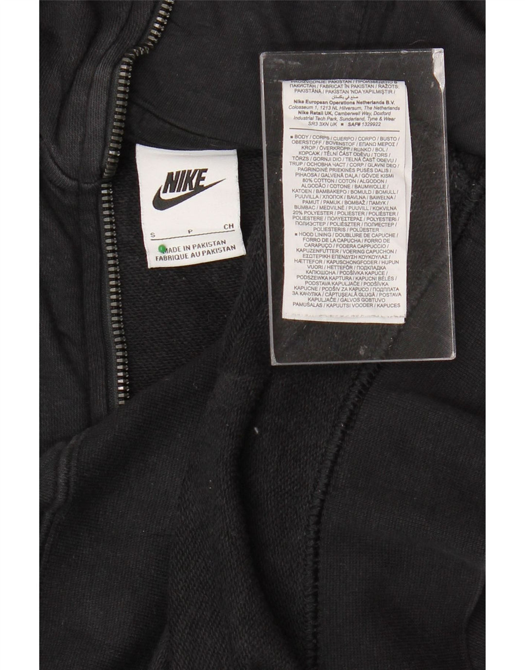 Suéter feminino Nike com capuz e zíper grande UK 10 pequeno algodão preto